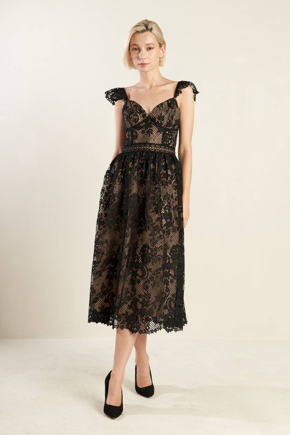 KNOW YOU BETTER LACE WOVEN MIDI DRESS Flying Tomato